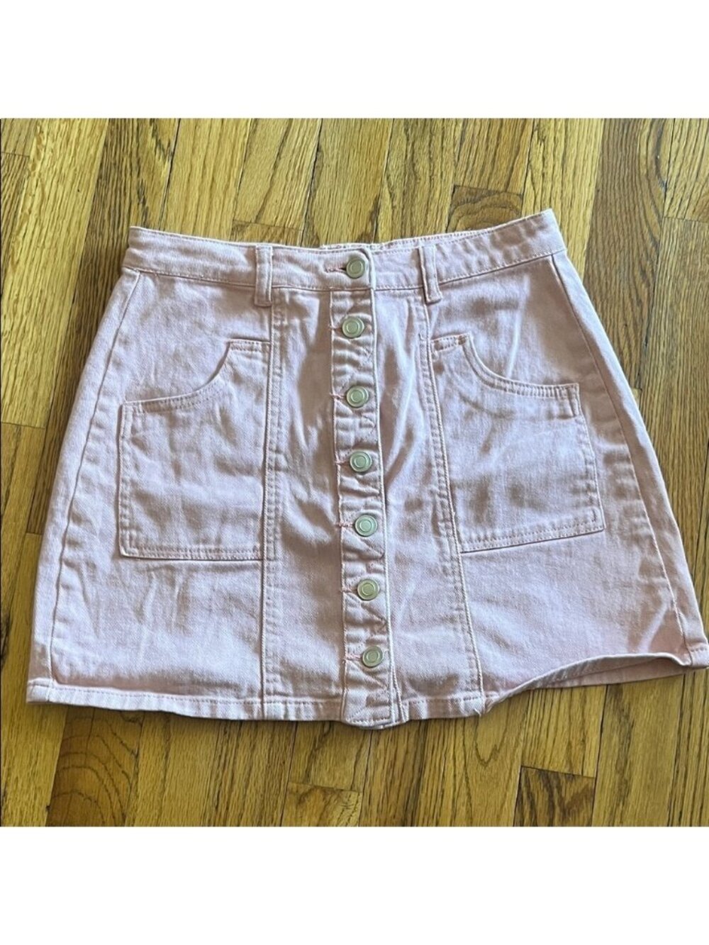 Women's Button-Front Pink Denim Skirt